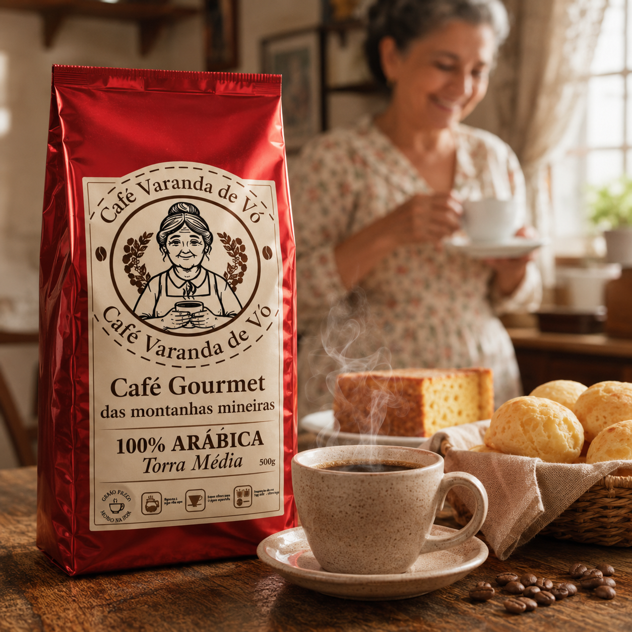 Café Varanda de Vó servido com pão de queijo
